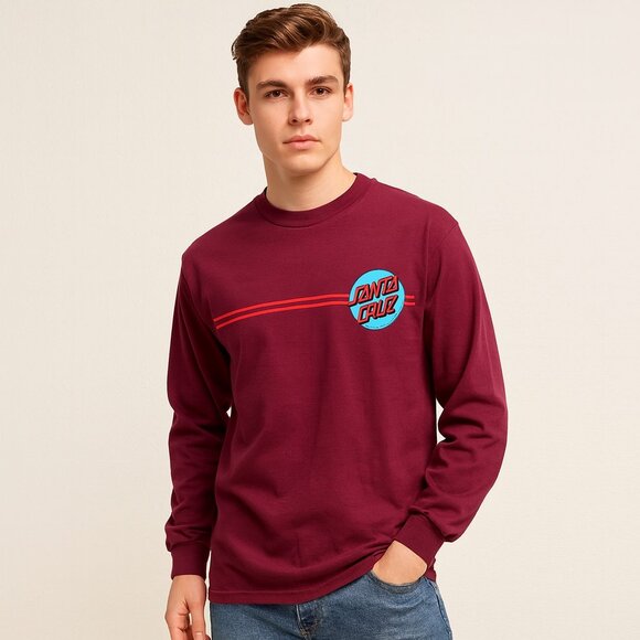 Santa Cruz Skateboards Classic Burgundy Logo Long Sleeve Cotton Tee - Small - Picture 1 of 15